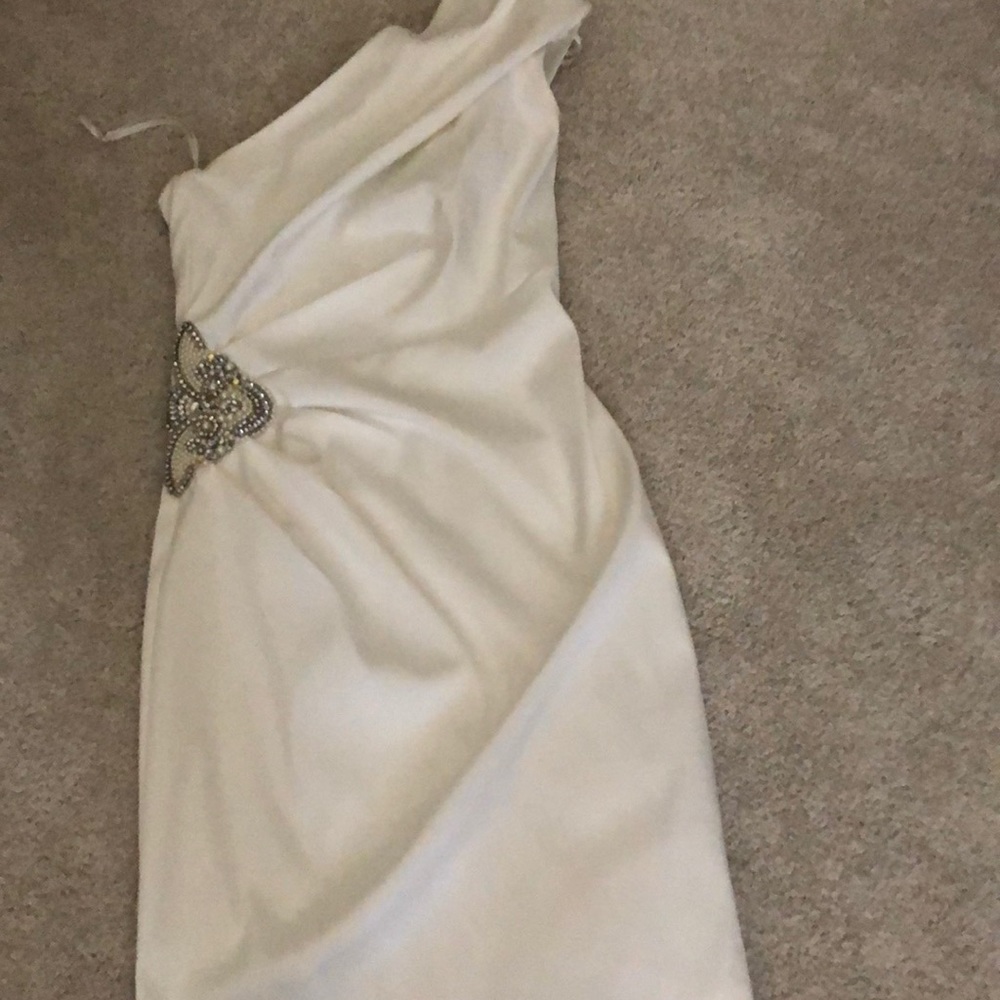 David's Bridal Ivory One-Shoulder Wedding Dress with Beaded Accent
